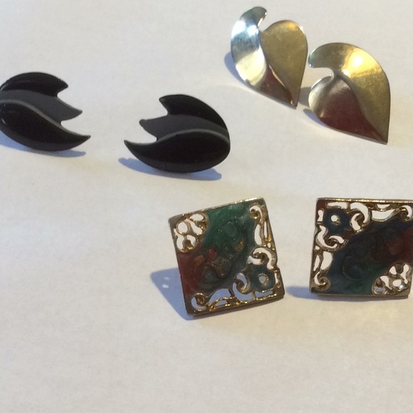 vintage pierced earrings, 3 pairs - Picture 2 of 2